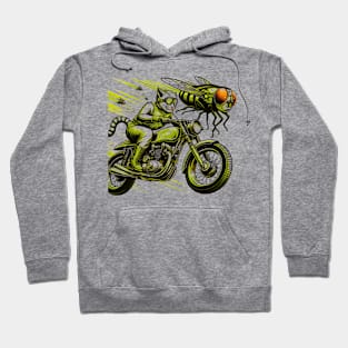 Biker Tabby Cat Riding Chopper Motorcycle Cicadas Hoodie